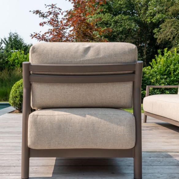 Salon de jardin CIELO 5 places cadre taupe aluminium avec tables basses céramique