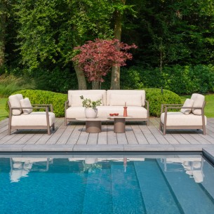 Salon de jardin CIELO 5 places cadre taupe aluminium avec tables basses céramique