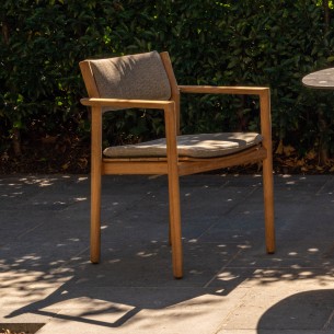 LEKO Outdoor Dining Chair in Teak with Hazelnut Beige Cushions 2