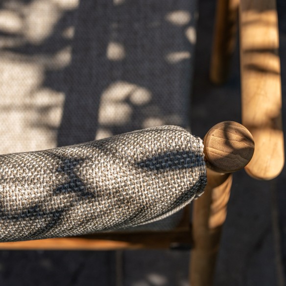 Chaise de jardin LEKO en teck avec coussins beige noisette