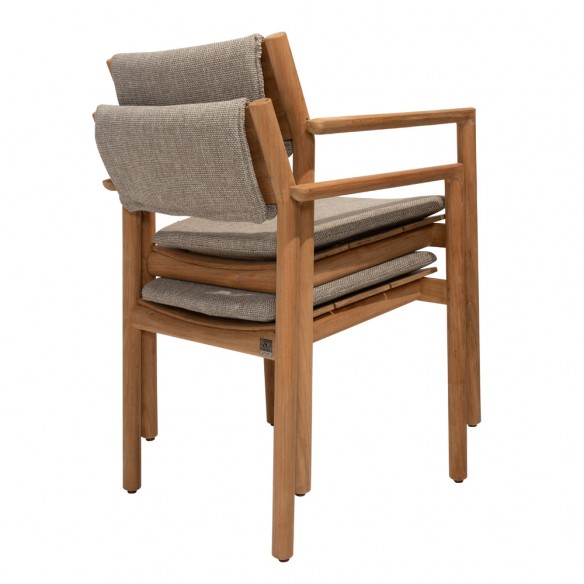 Chaise de jardin LEKO en teck avec coussins beige noisette