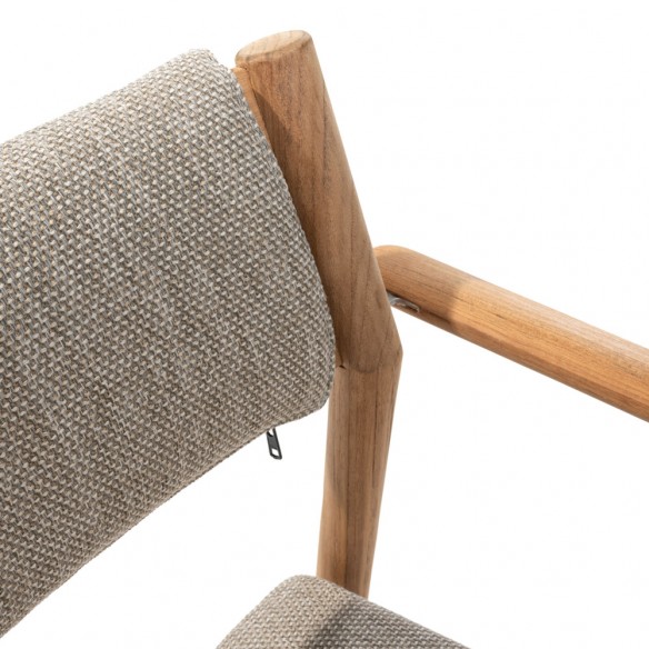 Chaise de jardin LEKO en teck avec coussins beige noisette