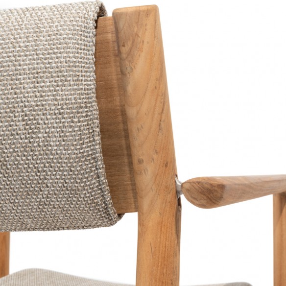Chaise de jardin LEKO en teck avec coussins beige noisette