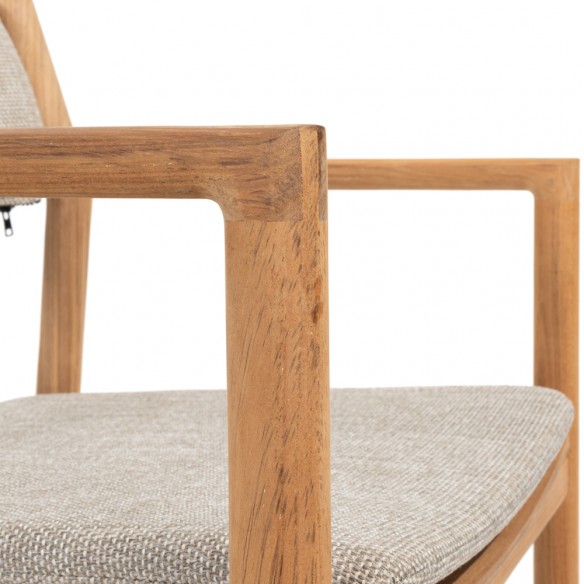 Chaise de jardin LEKO en teck avec coussins beige noisette