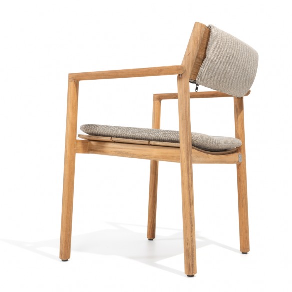 Chaise de jardin LEKO en teck avec coussins beige noisette
