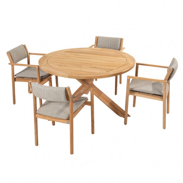Chaise de jardin LEKO en teck avec coussins beige noisette