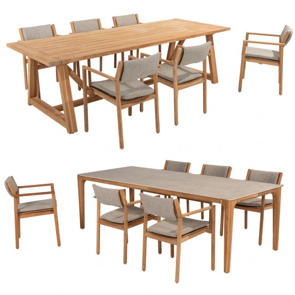 LEKO Outdoor Dining Chair in Teak with Hazelnut Beige Cushions