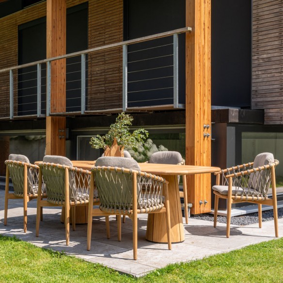Chaise de jardin NUMA en teck avec coussins gris chiné