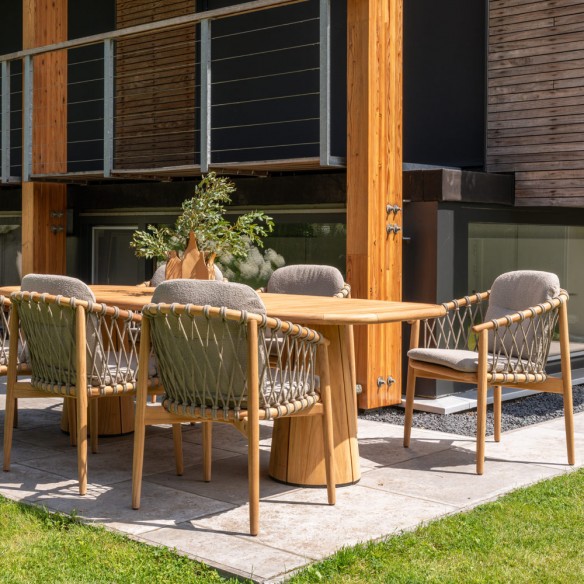 Chaise de jardin NUMA en teck avec coussins gris chiné