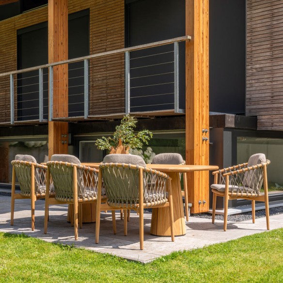 Chaise de jardin NUMA en teck avec coussins gris chiné