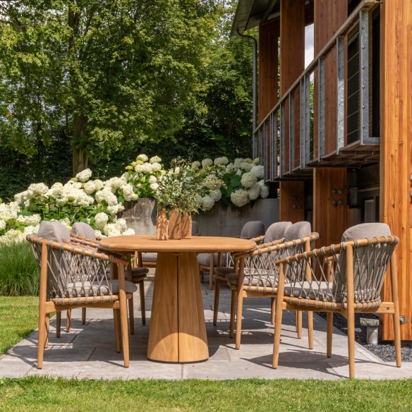 Chaise de jardin NUMA en teck avec coussins gris chiné