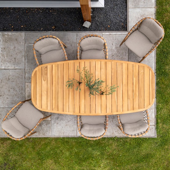 Chaise de jardin NUMA en teck avec coussins gris chiné