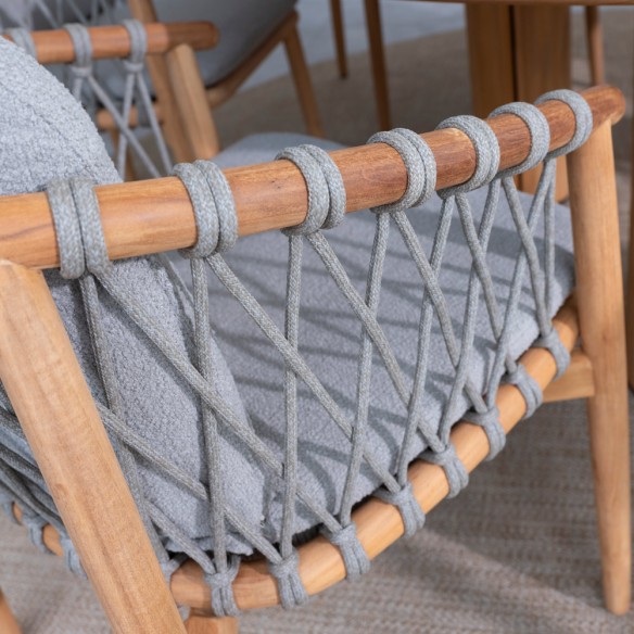 Chaise de jardin NUMA en teck avec coussins gris chiné