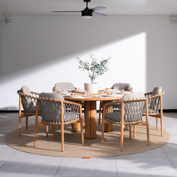 Chaise de jardin NUMA en teck avec coussins gris chiné