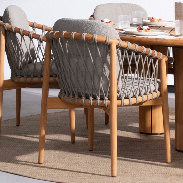 Chaise de jardin NUMA en teck avec coussins gris chiné