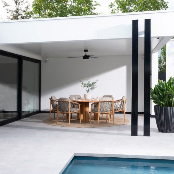Chaise de jardin NUMA en teck avec coussins gris chiné