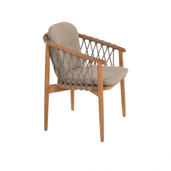 Chaise de jardin NUMA en teck avec coussins gris chiné
