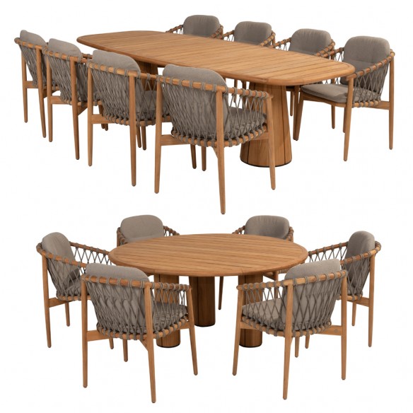 NUMA Outdoor Dining Chair in Teak with Marled Grey Cushions