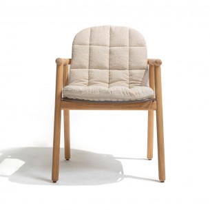 Chaise de jardin SOLANA en teck avec assise ajourée en acier inoxydable et coussin crème 2