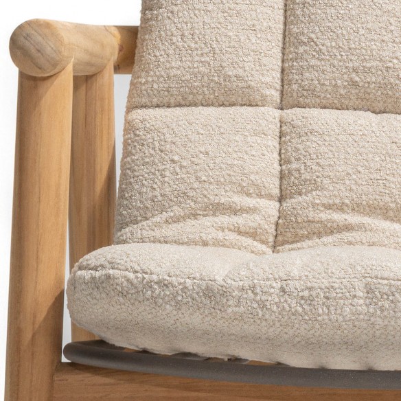 Chaise de jardin SOLANA en teck avec assise ajourée en acier inoxydable et coussin crème