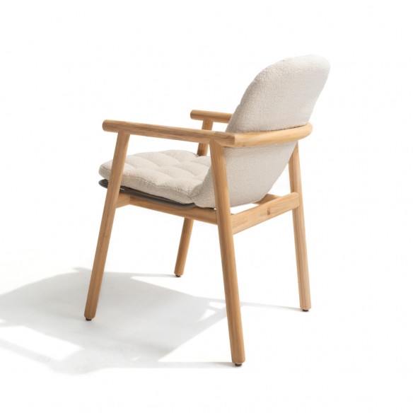 Chaise de jardin SOLANA en teck avec assise ajourée en acier inoxydable et coussin crème