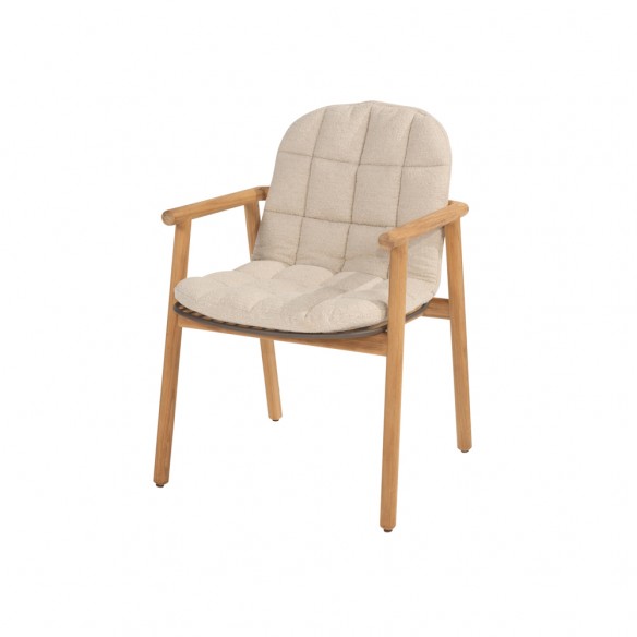 Chaise de jardin SOLANA en teck avec assise ajourée en acier inoxydable et coussin crème