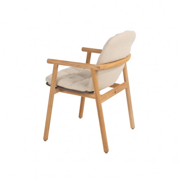 Chaise de jardin SOLANA en teck avec assise ajourée en acier inoxydable et coussin crème