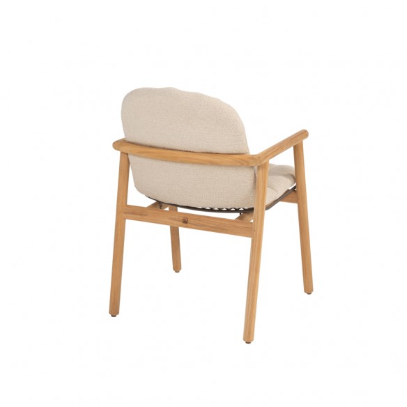 Chaise de jardin SOLANA en teck avec assise ajourée en acier inoxydable et coussin crème