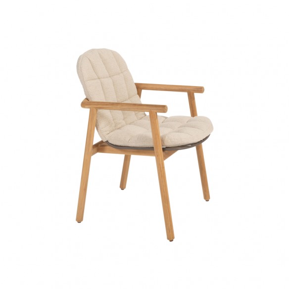 Chaise de jardin SOLANA en teck avec assise ajourée en acier inoxydable et coussin crème