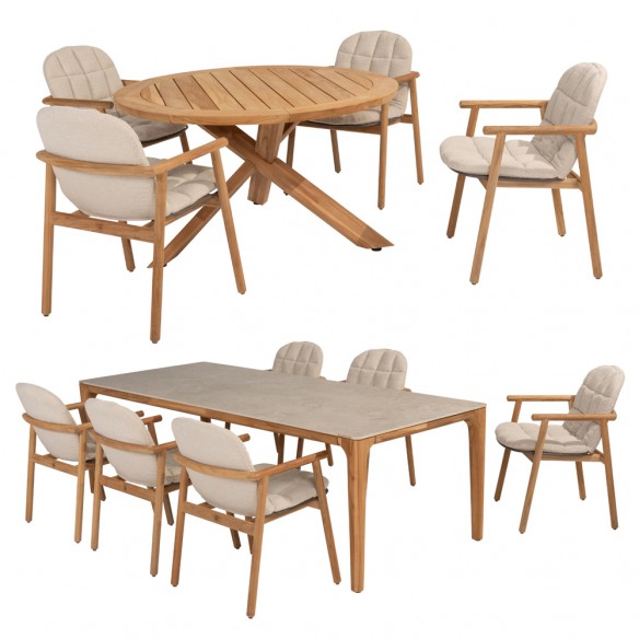SOLANA Outdoor Dining Chair in Teak with Openwork Stainless Steel Seat and Cream Cushion