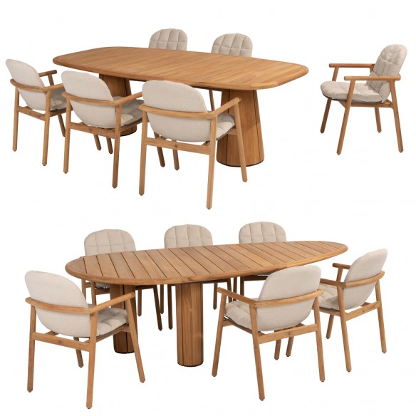 SOLANA Outdoor Dining Chair in Teak with Openwork Stainless Steel Seat and Cream Cushion