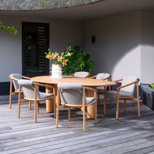 Chaise de jardin TANOA en teck avec coussins taupe
