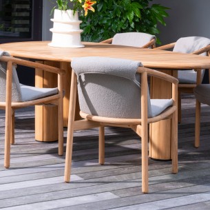 Chaise de jardin TANOA en teck avec coussins taupe