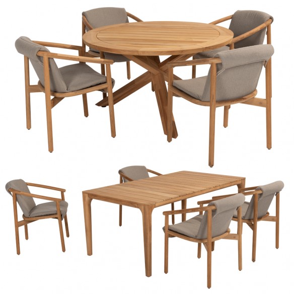 Chaise de jardin TANOA en teck avec coussins taupe