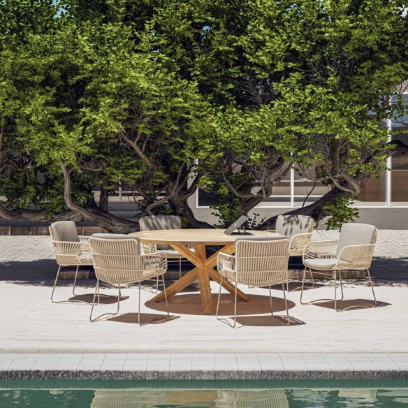 Chaise de jardin MIRAVA avec coussins beige crème