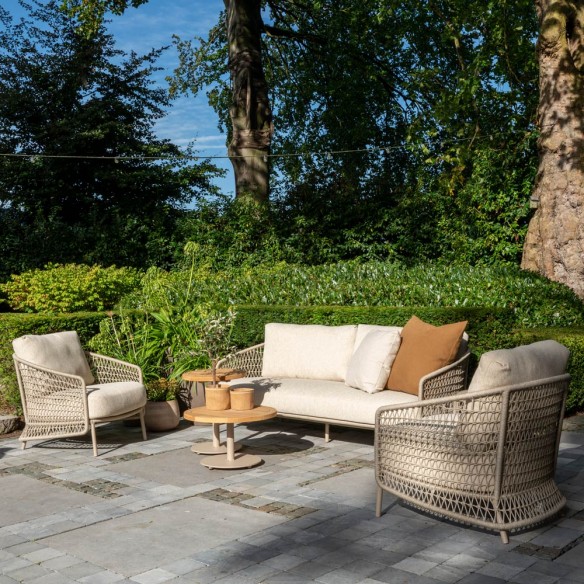 PALOMA Garden Sofa 3 Seater Aluminium Frame with Cream Beige Cushions