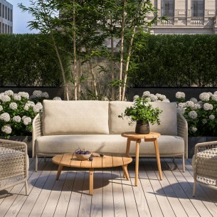 Canapé de jardin PALOMA 3 places cadre aluminium avec coussins beige crème