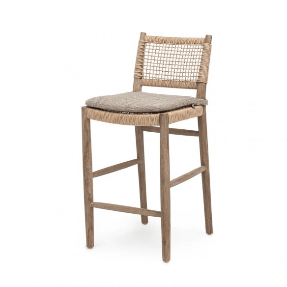Chaise haute MONA en teck recyclé gris naturel avec coussin d’assise