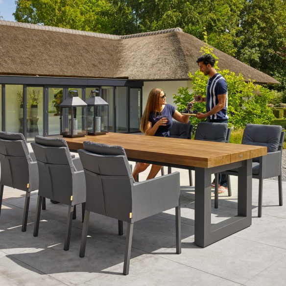 Table de jardin NEVADA en teck et aluminium anthracite 6 places L240