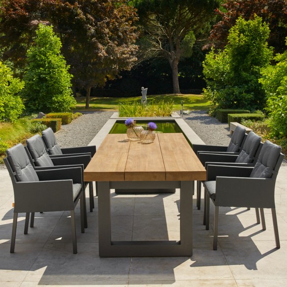 NEVADA Outdoor Dining Table 6 Seater in Teak and Grey Aluminium W240