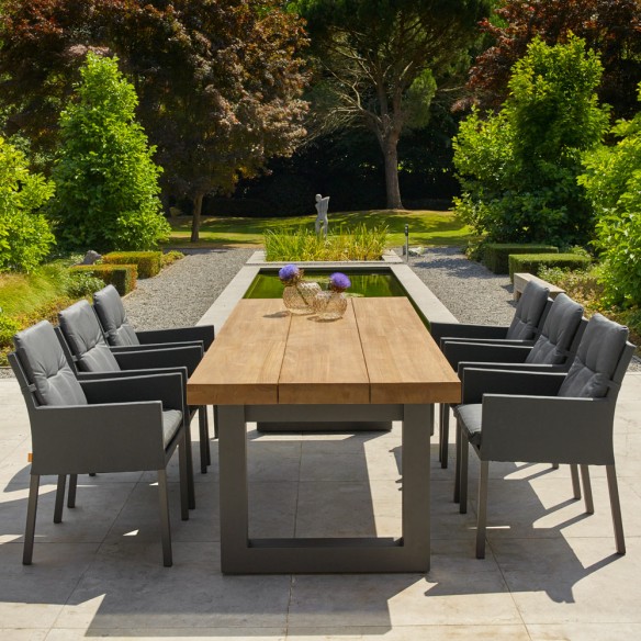 Table de jardin NEVADA en teck et aluminium anthracite 6 places L240