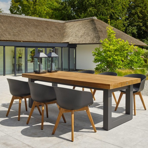 NEVADA Outdoor Dining Table 6 Seater in Teak and Grey Aluminium W240