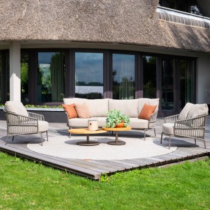 CORDELLA Lounge Set 5 Seater in Taupe Aluminium with a Pair of Teak Coffee Tables