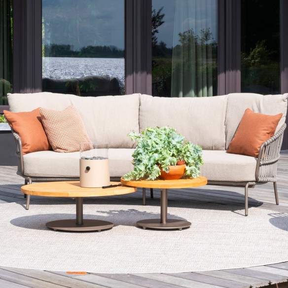 CORDELLA Lounge Set 5 Seater in Taupe Aluminium with a Pair of Teak Coffee Tables