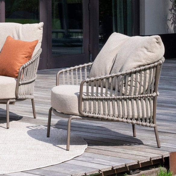 CORDELLA Lounge Set 5 Seater in Taupe Aluminium with a Pair of Teak Coffee Tables