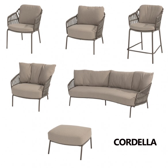 CORDELLA Lounge Set 5 Seater in Taupe Aluminium with a Pair of Teak Coffee Tables
