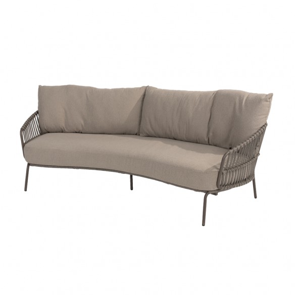 Salon de jardin CORDELLA 5 places cadre taupe aluminium avec duo de tables basses rondes en teck