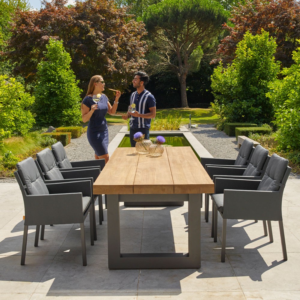 Table de jardin TIMOR en teck et aluminium anthracite 8 places L260