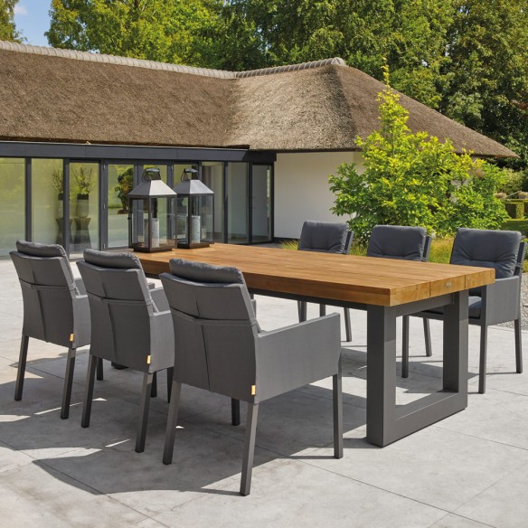 Table de jardin NEVADA en teck et aluminium anthracite 6 places L240