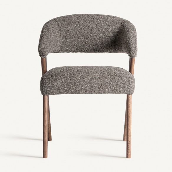 Chaise VARELA en bois de chêne et d’hévéa et tissu gris chiné